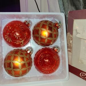 Enchanted Forest Red And Orange Glass  Christmas Ornament
